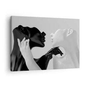 Tablou pe pânză Canvas - Siluete alb-negru în prim-plan dinamic - 70x50cm - Atracție - dorință - Decorațiune modernă pentru perete pentru living și dormitor ARTTOR