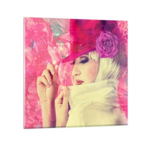 Tablou pe sticlă - Portret retro în roz - 40x40 cm