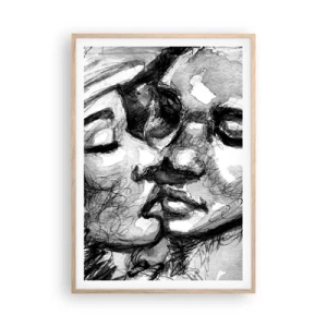 Poster în ramă de stejar deschis - Un moment de tandrețe - 70x100 cm