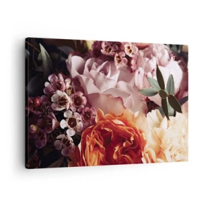 Tablou pe pânză Canvas - Prim-plan al unei compoziții florale colorate - 70x50cm - Înghesuite în frumusețe - Decorațiune modernă pentru perete pentru living și dormitor ARTTOR