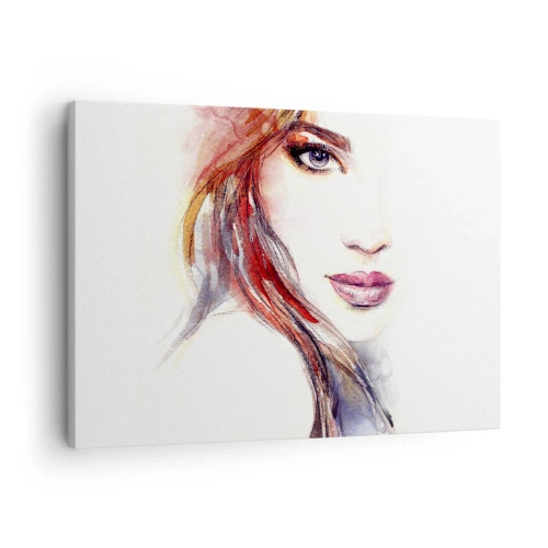 Tablou pe pânză Canvas - O acuarelă subtilă a chipului unei femei cu o privire expresivă. - 70x50cm - Vademecum - urmărește-mă - Decorațiune modernă pentru perete pentru living și dormitor ARTTOR