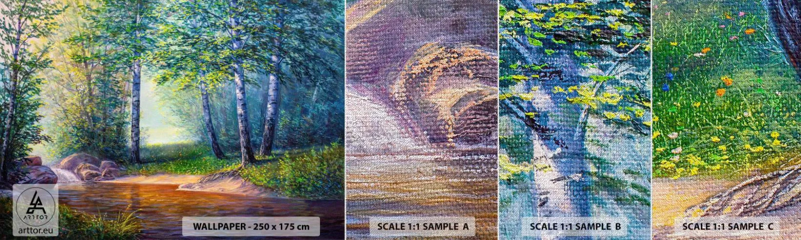 Mostră tapet Premium Canvas - Cadru idilic - Peisaj, pădure, Râu - 100x30 cm