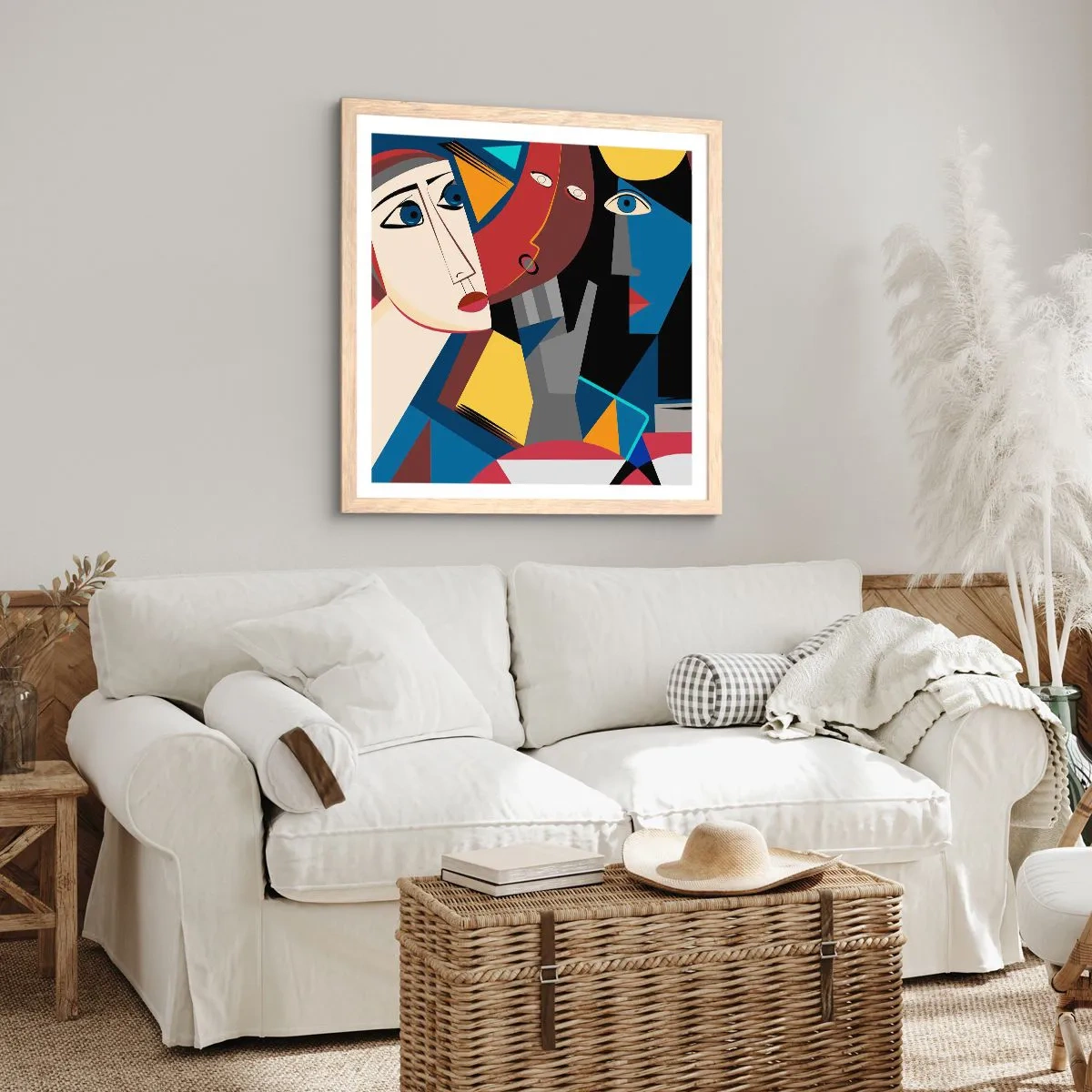 Poster în ramă de stejar deschis - Discuția cubiștilor - 50x50 cm