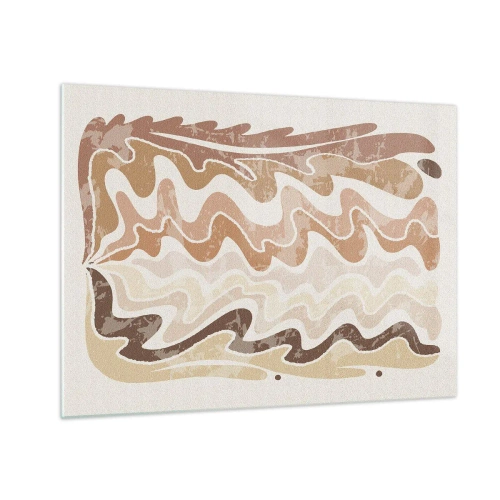 Tablou pe sticlă - Valuri bej și maro într-o compoziție abstractă - 70x50cm - Energie bună - emoții bune - Decorațiune modernă pentru perete pentru living și dormitor ARTTOR