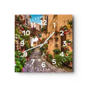 Ceas de perete - Ceas pe sticlă - Străduță italiană - 40x40 cm