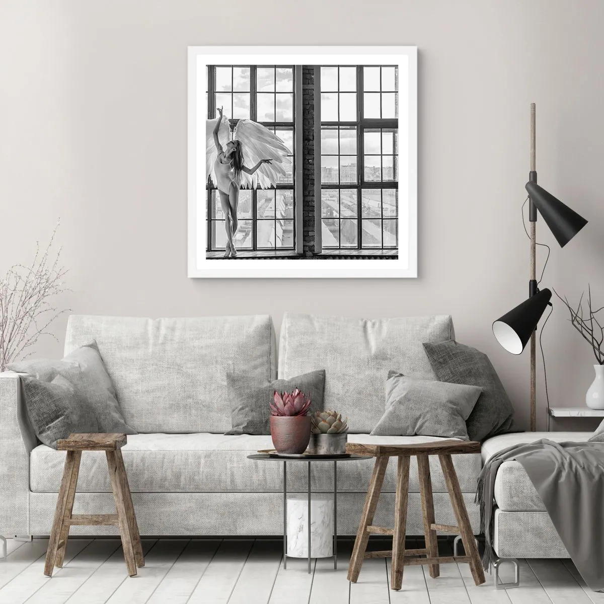 Poster în ramă albă - Orașul îngerilor dansatori? - 40x40 cm