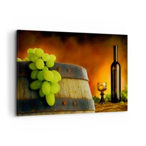 Tablou pe pânză - Natură moartă cu o sticlă de vin și un ciorchine de struguri - 120x80 cm