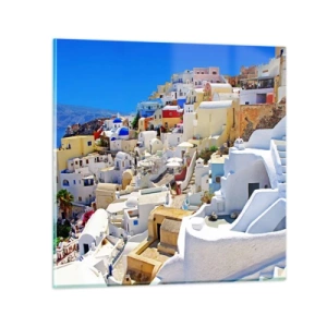 Tablou pe sticlă - Visând la o vară grecească - 30x30 cm