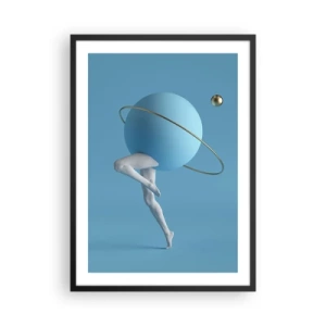 Poster în ramă neagră - O figură cu o planetă drept cap într-o compoziție suprarealistă - 50x70cm - Și planetele o iau razna - Decorațiune modernă pentru perete pentru living și dormitor ARTTOR