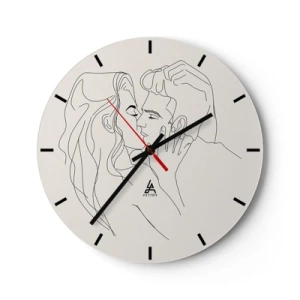 Ceas de perete - Ceas pe sticlă - Un desen animat minimalist al unui cuplu îndrăgostit - 30x30cm - Încurcați în sentimente - Decorațiune modernă pentru perete pentru living, bucătărie și dormitor ARTTOR