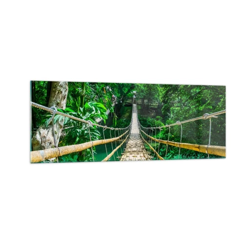 Tablou pe sticlă - Pod de maimuțe peste verdeață - 140x50 cm