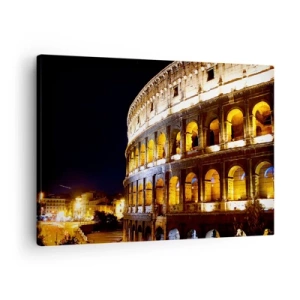 Tablou pe pânză Canvas - Colosseumul iluminat de lumini noaptea în Roma - 70x50cm - Să înceapă jocurile - Decorațiune modernă pentru perete pentru living și dormitor ARTTOR