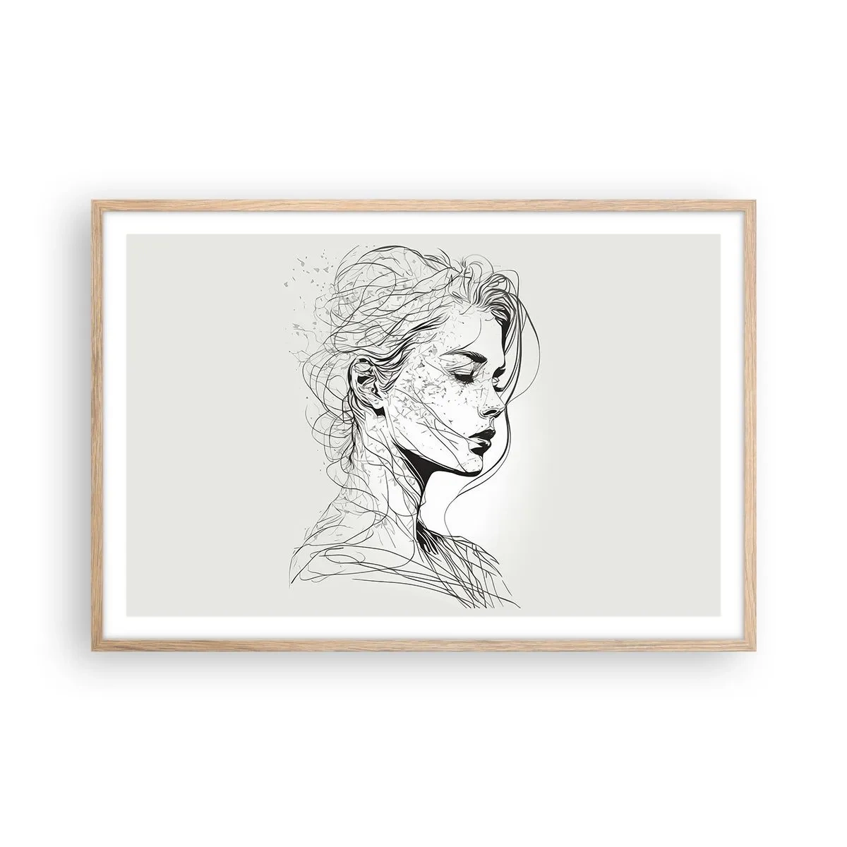 Poster în ramă de stejar deschis - Desenată cu linii - 91x61 cm