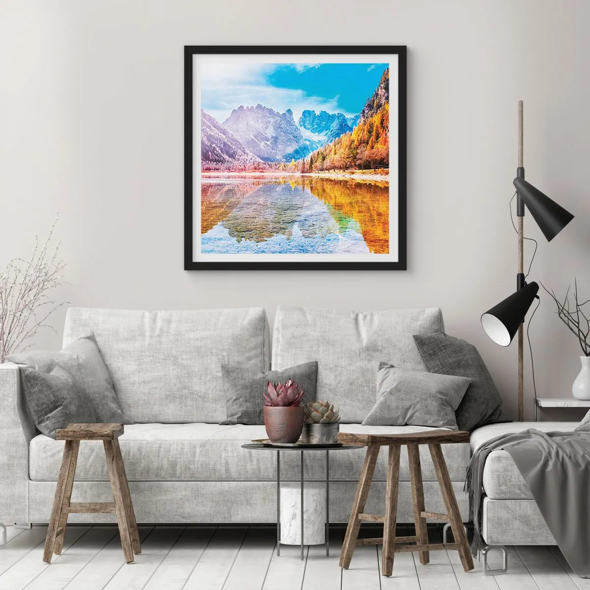 Poster în ramă neagră - Iar în munți începe toamna - 30x30 cm
