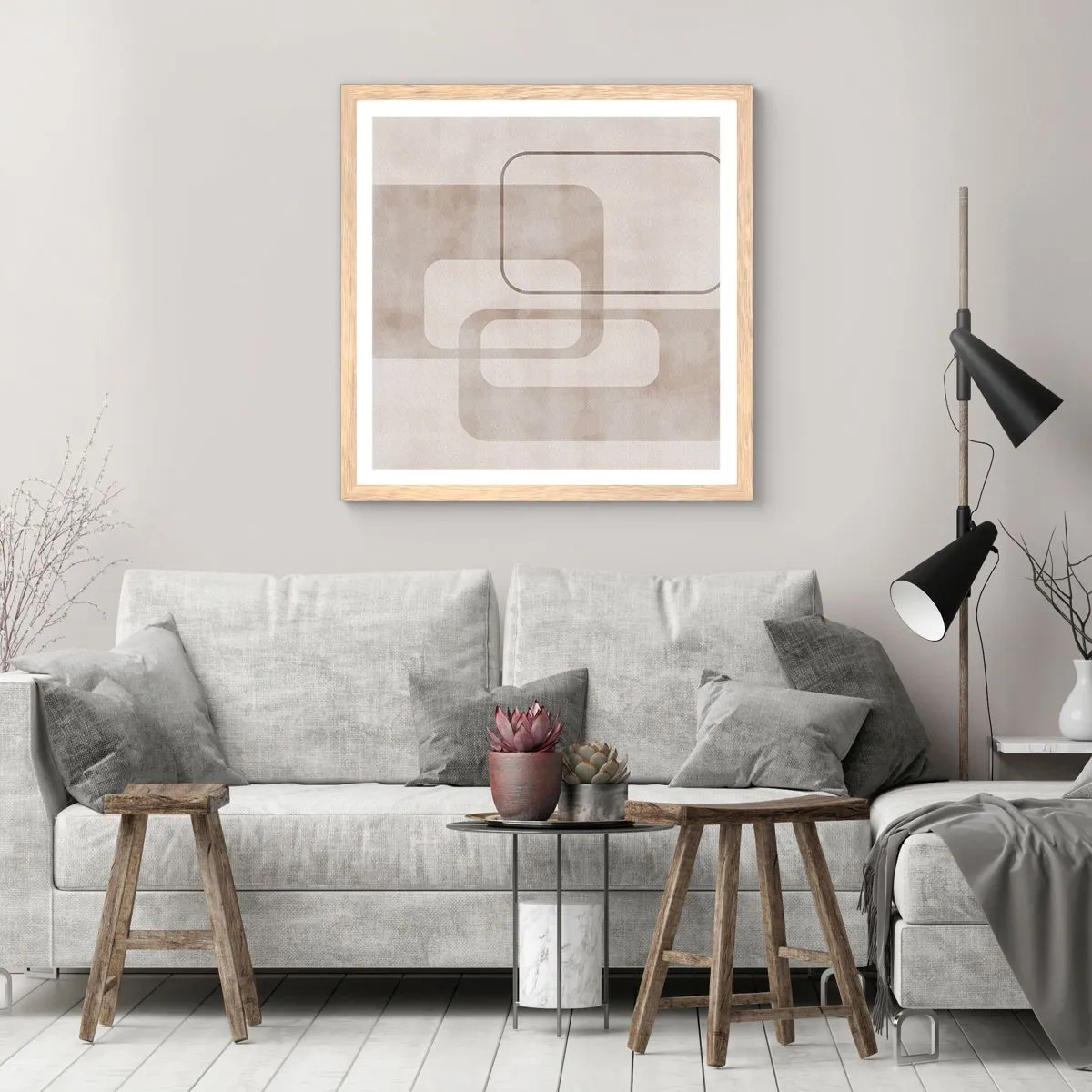 Poster în ramă de stejar deschis - Fuga geometrică - 40x40 cm