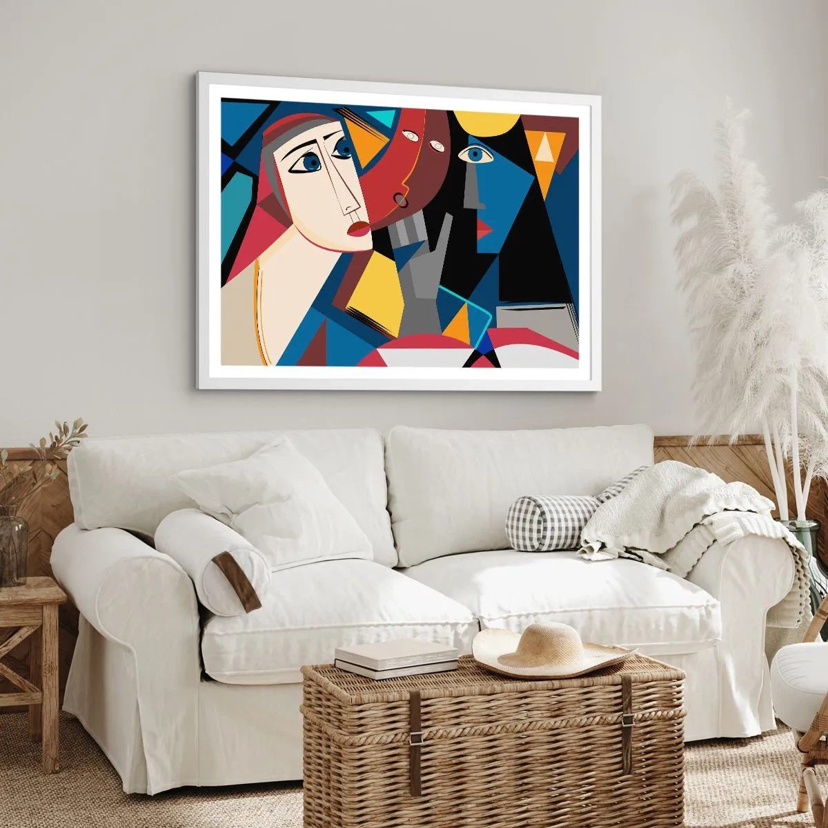 Poster în ramă albă - Discuția cubiștilor - 91x61 cm