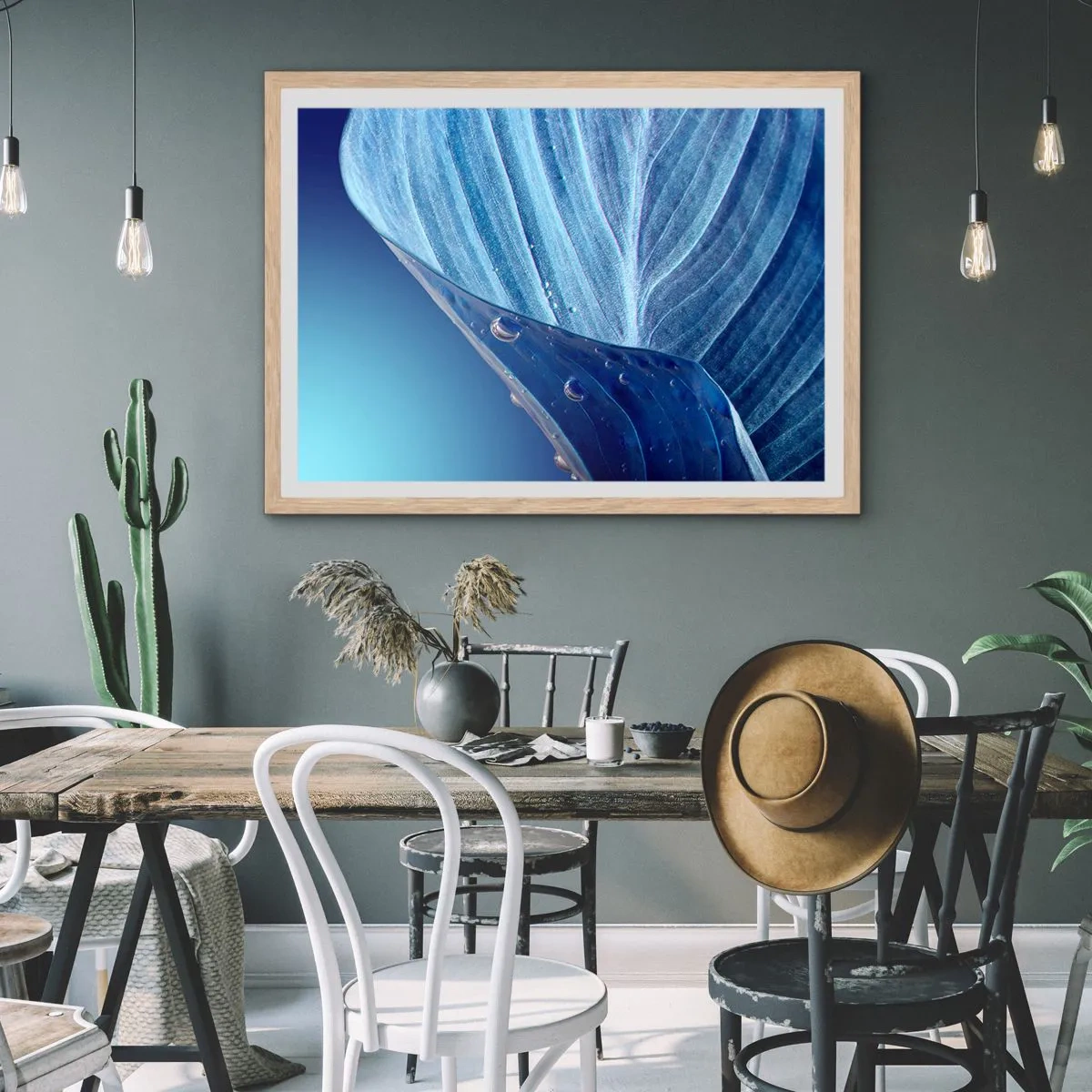Poster în ramă de stejar deschis - Picături ascunse de albastru - 70x50 cm