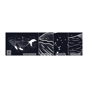 Mostră tapet autocolant Deluxe Sticker - În oceanul universului - Abstracția, Balenă, alb-negru - 100x30 cm