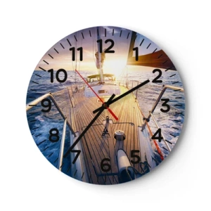 Ceas de perete - Ceas pe sticlă - Alergând pe valuri - 40x40 cm