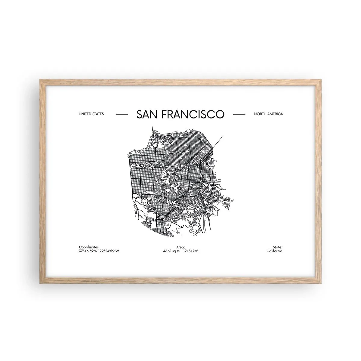 Poster în ramă de stejar deschis - Anatomia San Francisco - 70x50 cm