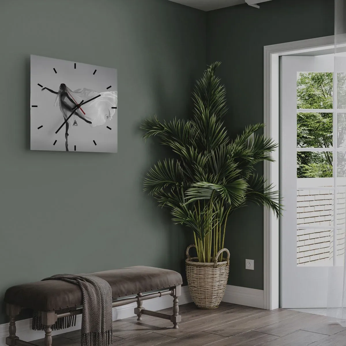 Ceas de perete - Ceas pe sticlă - Lejeritate și grație - 40x40 cm