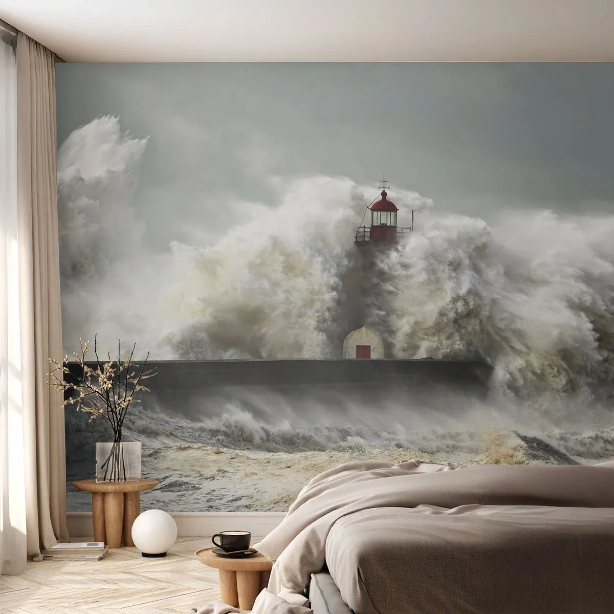 Tapet Premium Sand - Mânia oceanului - Peisaj, Far, Furtună - 100x70 cm