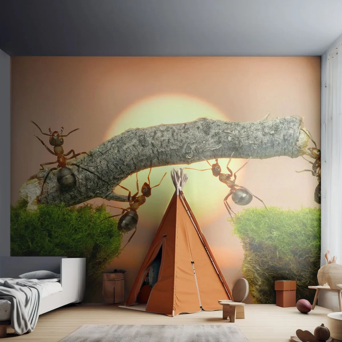 Tapet Premium Sand - Cooperare veselă - Natură, Furnicile, Apus de soare - 350x256 cm