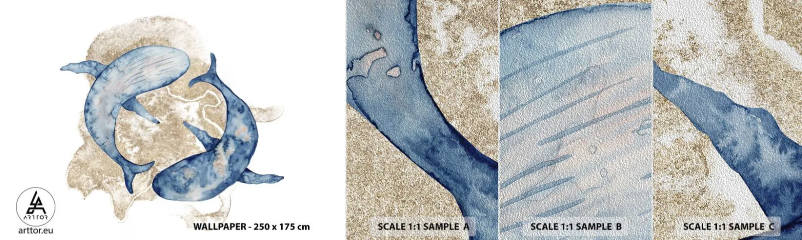 Mostră tapet Premium Sand - Prietenie sau iubire? - Delfinii, Abstracția, Bucată - 100x30 cm