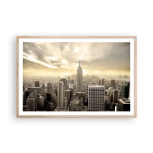 Poster în ramă de stejar deschis - New York țesut din gri - 91x61 cm