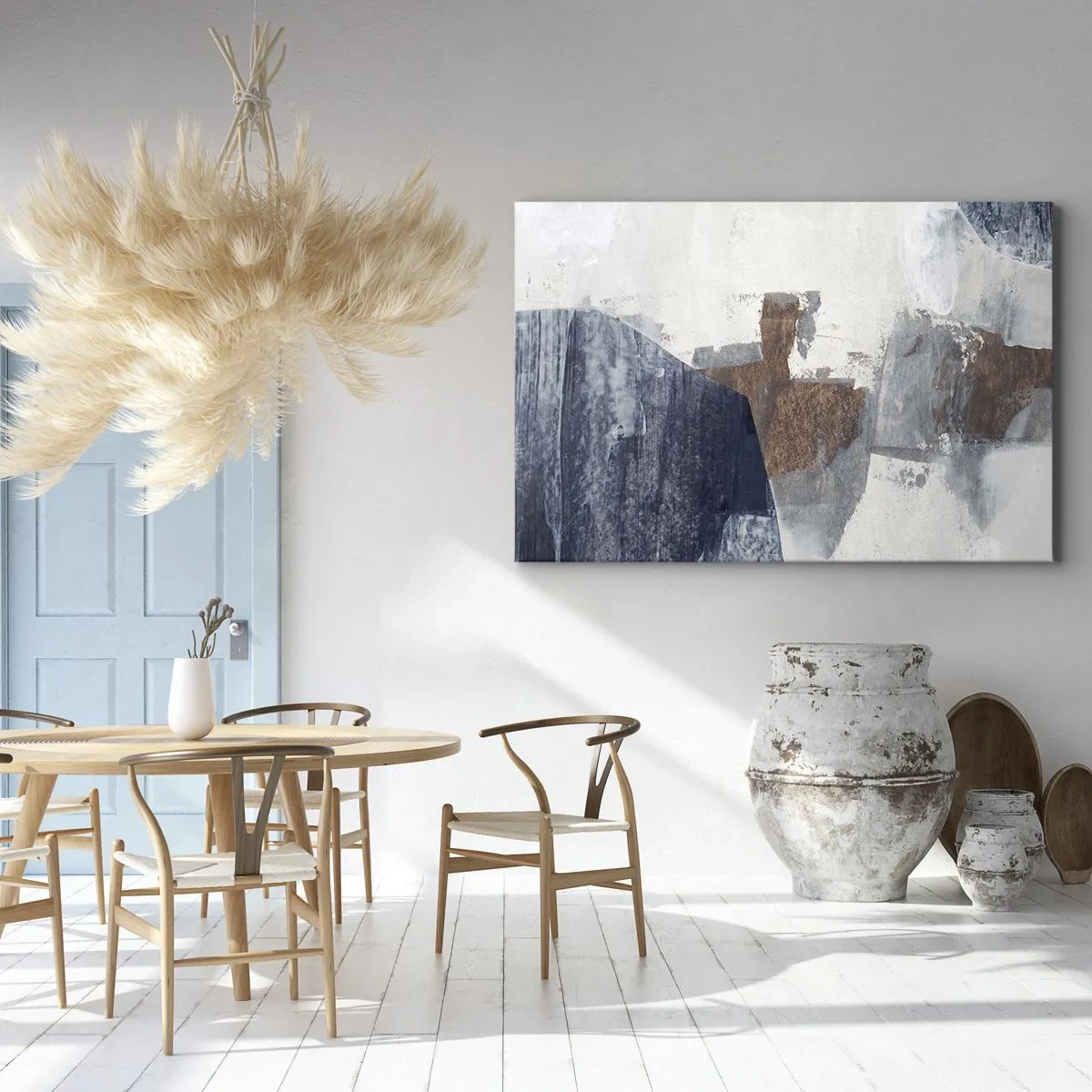 Tablou pe pânză Canvas - Forme abstracte în nuanțe de albastru și maro - 70x50cm - Forme albastre-maronii - Decorațiune modernă pentru perete pentru living și dormitor ARTTOR