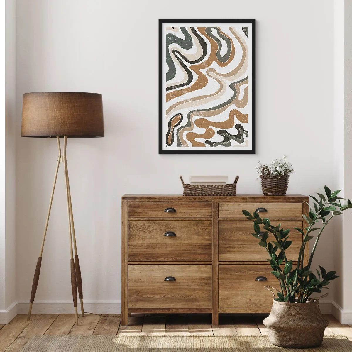 Poster în ramă neagră - Modele organice abstracte în tonuri pământii - 50x70cm - Meandrele culorilor pământului - Decorațiune modernă pentru perete pentru living și dormitor ARTTOR