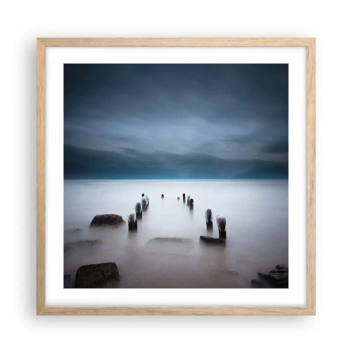 Poster în ramă de stejar deschis - Un lac în ceața calmă - 50x50 cm