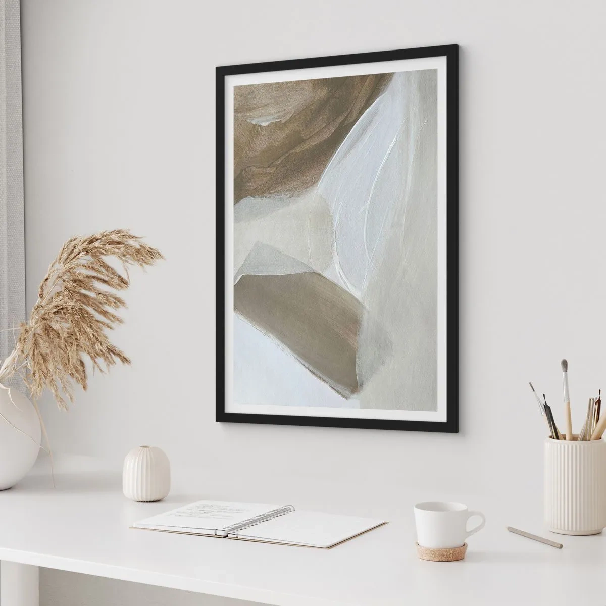 Poster în ramă neagră - Val de alb - 70x100 cm