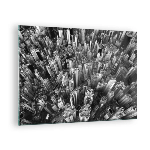 Tablou pe sticlă - Vedere de pasăre a orașului, alb-negru - 70x50cm - Din ce în ce mai sus - Decorațiune modernă pentru perete pentru living și dormitor ARTTOR