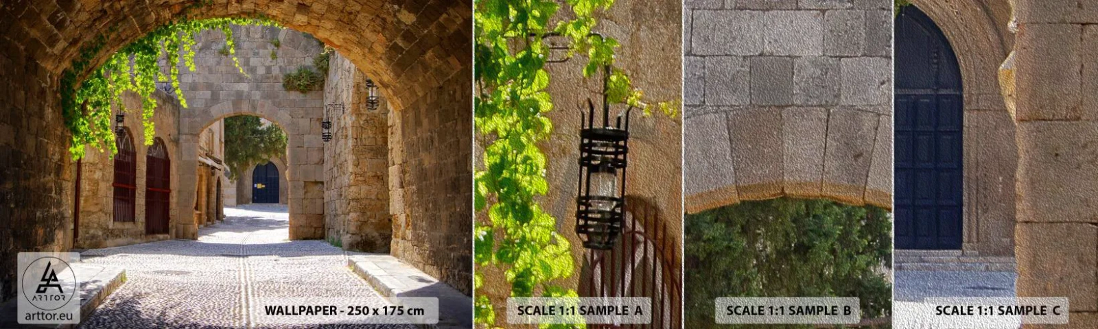 Mostră tapet Premium Sand - Procesiunea e pe cale să apară - Arhitectură, Oraș, Alee - 100x30 cm