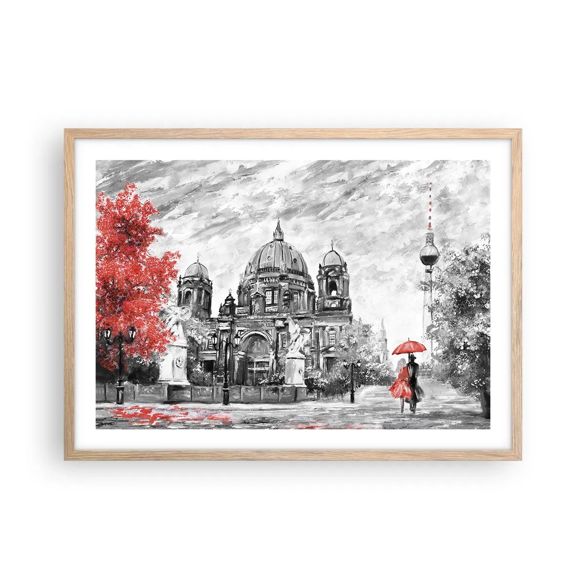 Poster în ramă de stejar deschis - Reuniune în Berlin - 70x50 cm