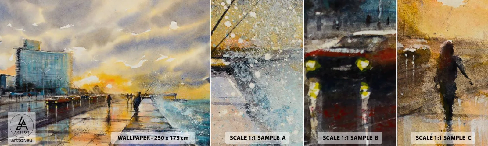 Mostră tapet autocolant Deluxe Sticker - Viața pe țărm - Peisaj, Bucată, Apus de soare - 100x30 cm