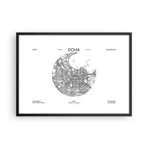 Poster în ramă neagră - Anatomia orașului Doha - 70x50 cm