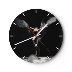 Ceas de perete - Ceas pe sticlă - O dansatoare într-o poză dinamică, înconjurată de nori de praf. - 30x30cm - Elfii există - Decorațiune modernă pentru perete pentru living, bucătărie și dormitor ARTTOR