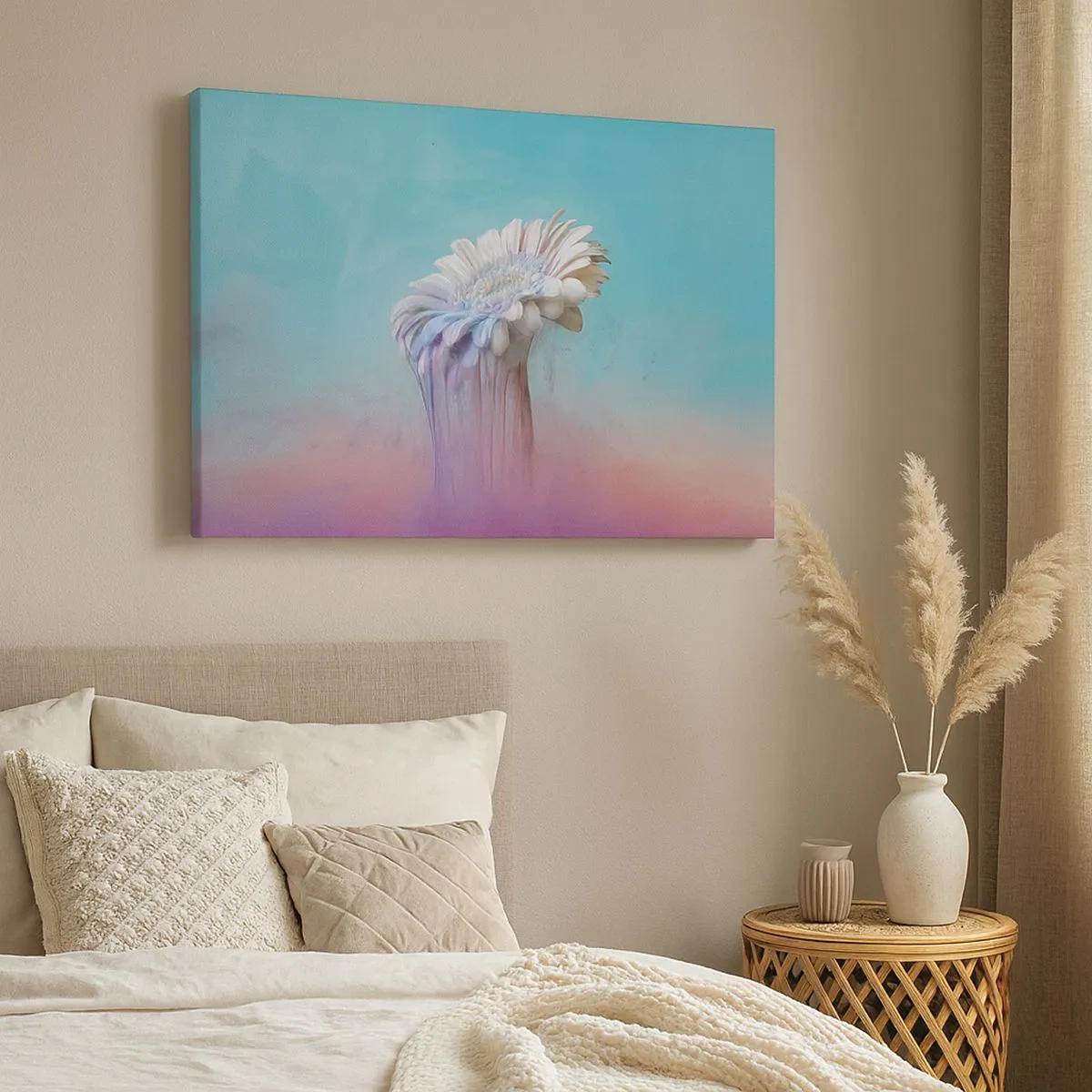 Tablou pe pânză Canvas - Gerberă pastelată cu efect de estompare - 70x50cm - Viața de după flori - Decorațiune modernă pentru perete pentru living și dormitor ARTTOR