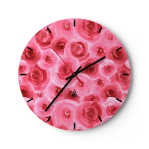 Ceas de perete - Ceas pe sticlă - Trandafiri roșii în acuarelă pe fundal deschis - 30x30cm - Trandafiri de sus în jos - Decorațiune modernă pentru perete pentru living, bucătărie și dormitor ARTTOR