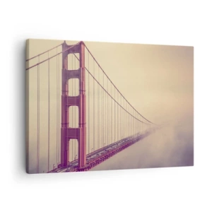 Tablou pe pânză Canvas - Un pod în ceață în nuanțe pastelate, simbol al eleganței și păcii - 70x50cm - Între cer și pământ - Decorațiune modernă pentru perete pentru living și dormitor ARTTOR