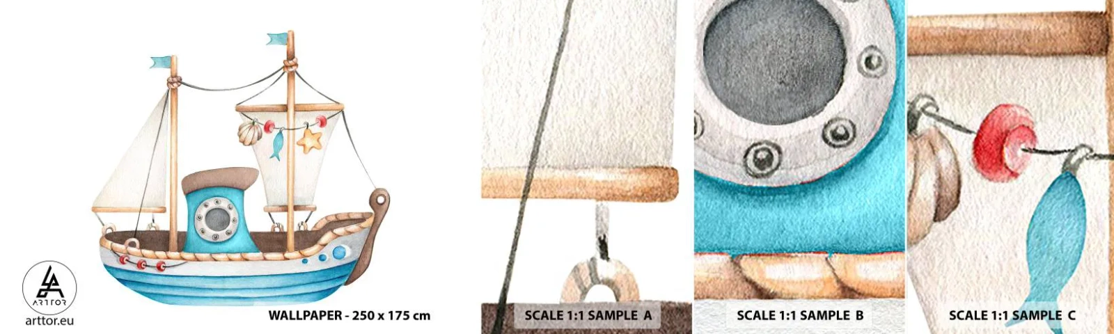 Mostră tapet autocolant Deluxe Sticker - Ahoy aventura! - Navă, Pentru copii, Nautic - 100x30 cm