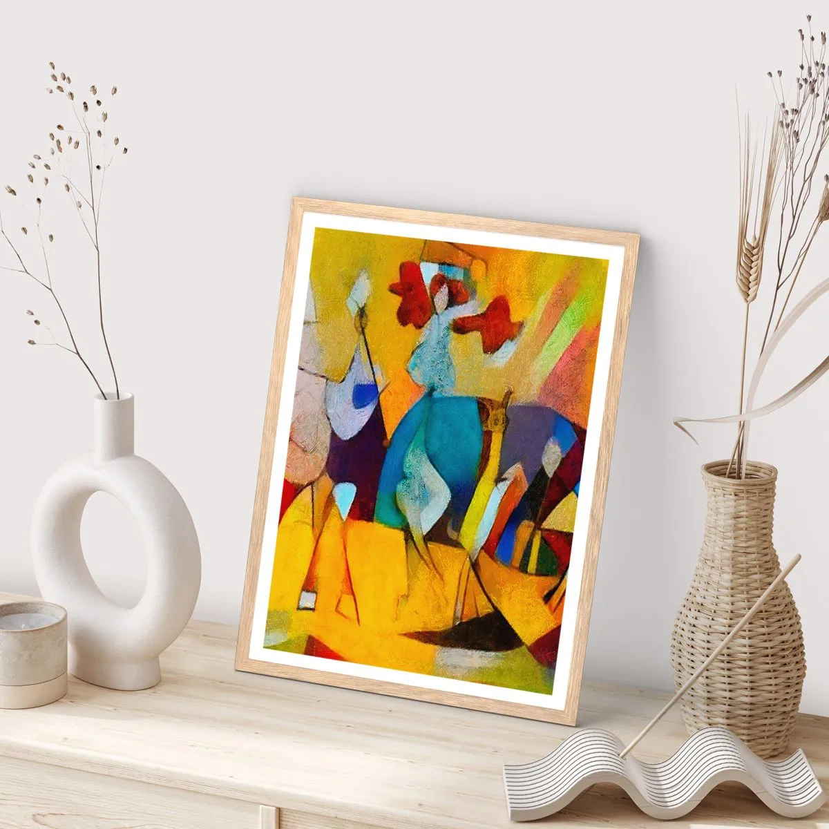 Poster în ramă de stejar deschis - Soare - viață - bucurie - 70x100 cm