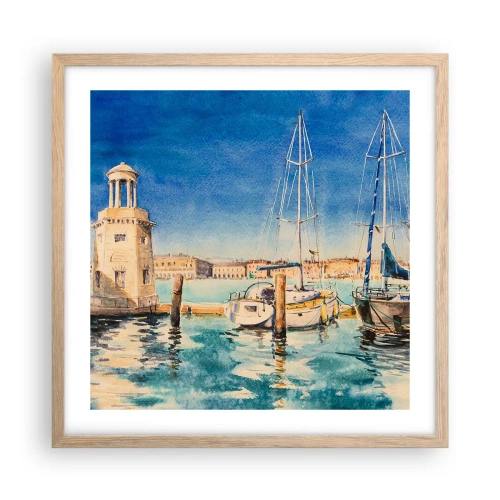 Poster în ramă de stejar deschis - Laguna însorită - 50x50 cm