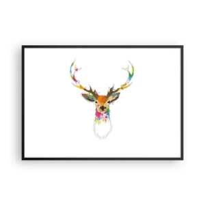 Poster în ramă neagră - Cerb blând scăldat în culoare - 100x70 cm