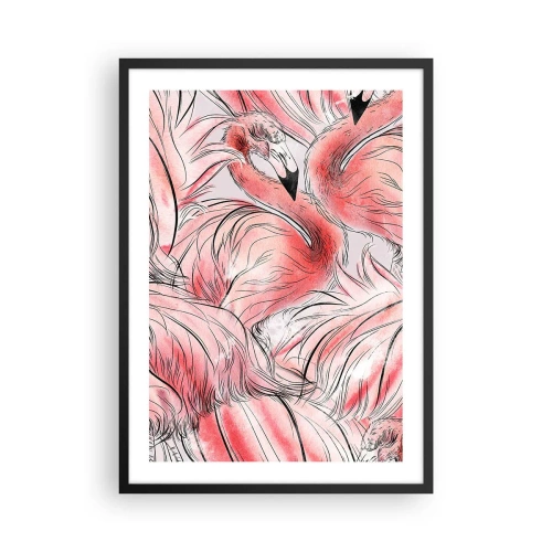 Poster în ramă neagră - Un model subtil de flamingo în nuanțe de roz - 50x70cm - Corpul de balet al păsărilor - Decorațiune modernă pentru perete pentru living și dormitor ARTTOR