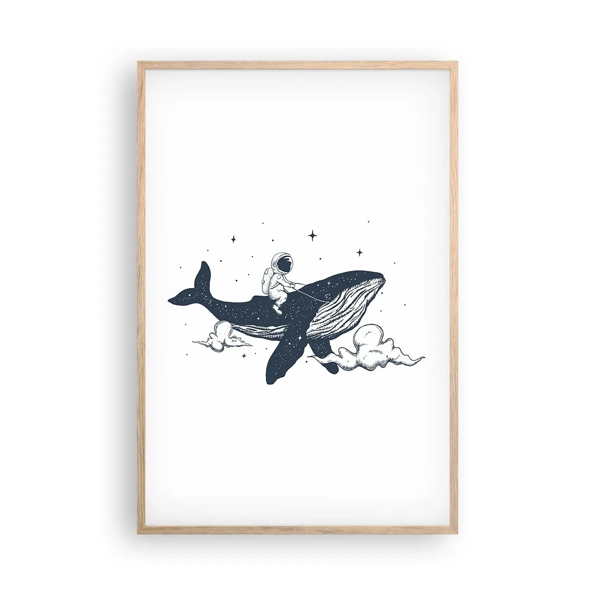Poster în ramă de stejar deschis - Aventura spațială - 61x91 cm
