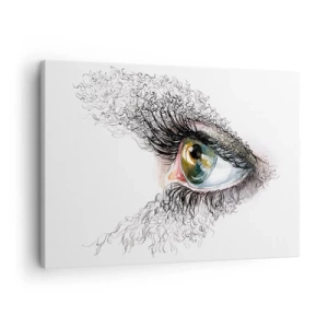 Tablou pe pânză Canvas - Un ochi artistic cu iris galben-verzui și detalii complicate. - 70x50cm - Privește direct în suflet - Decorațiune modernă pentru perete pentru living și dormitor ARTTOR