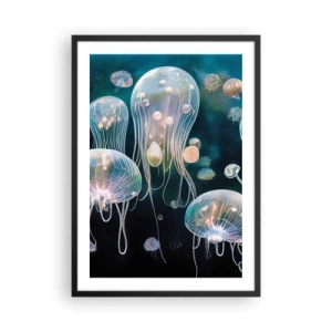Poster în ramă neagră - Meduze subtile plutind în mare - 50x70cm - Balul subacvatic - Decorațiune modernă pentru perete pentru living și dormitor ARTTOR